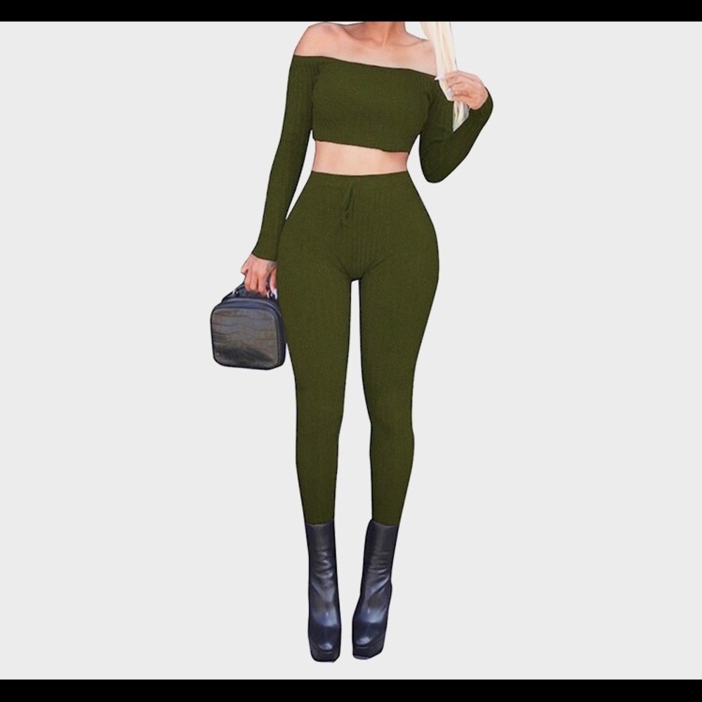 Long Sleeve Olive Two Piece Set